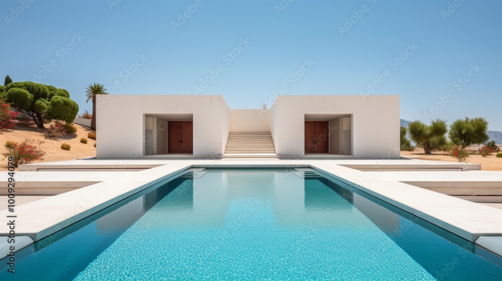 Aufkleber modern minimalist architecture sleek structures with clean lines under a serene sky