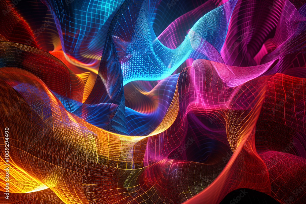 Aufkleber abstract digital background with colorful glowing mesh, networking data connectivity internet commun