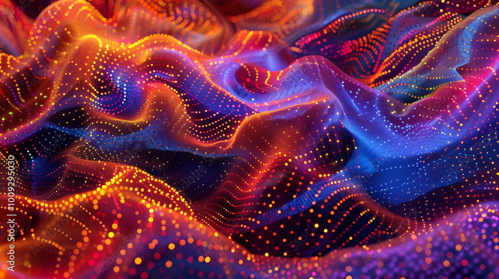 Poster abstract digital background with colorful glowing mesh, networking data connectivity internet commun