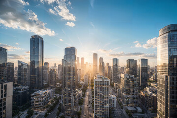 Modern Glass Skyscrapers in Futuristic City Skyline