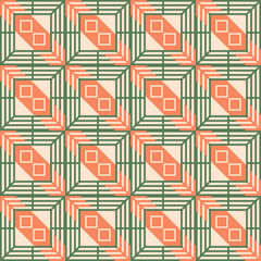 Orange and green geometric seamless pattern. Abstract geometric pattern. Geometric tile.