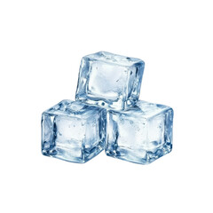 Three ice cubes stacked on a transparent background