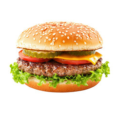 Classic cheeseburger with fresh toppings and sesame bun