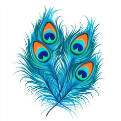 Obraz premium A vibrant illustration of peacock feathers showcasing brilliant blue and orange eye patterns, creating a beautiful and exotic design.