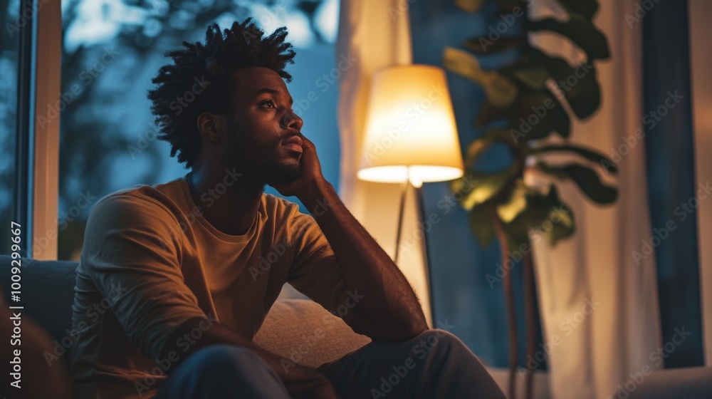 Poster a person conversing on their mobile device while seated on a couch