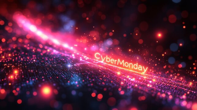 Vibrant digital artwork showcasing Cyber Monday with bright colors and dynamic light effects