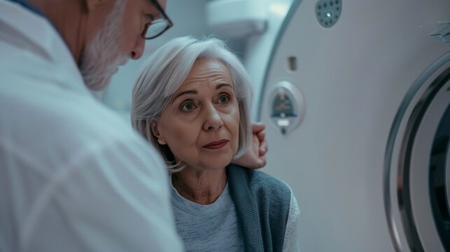 A woman is being examined by a doctor in a hospital