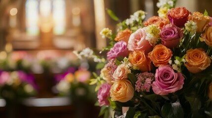 Close-Up of Farewell Bouquet with Pink Gerbera Daisies Roses in Soft Light