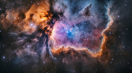 Fototapeta premium A vibrant nebula filled with swirling gas and dust, illuminated by the light of distant stars.