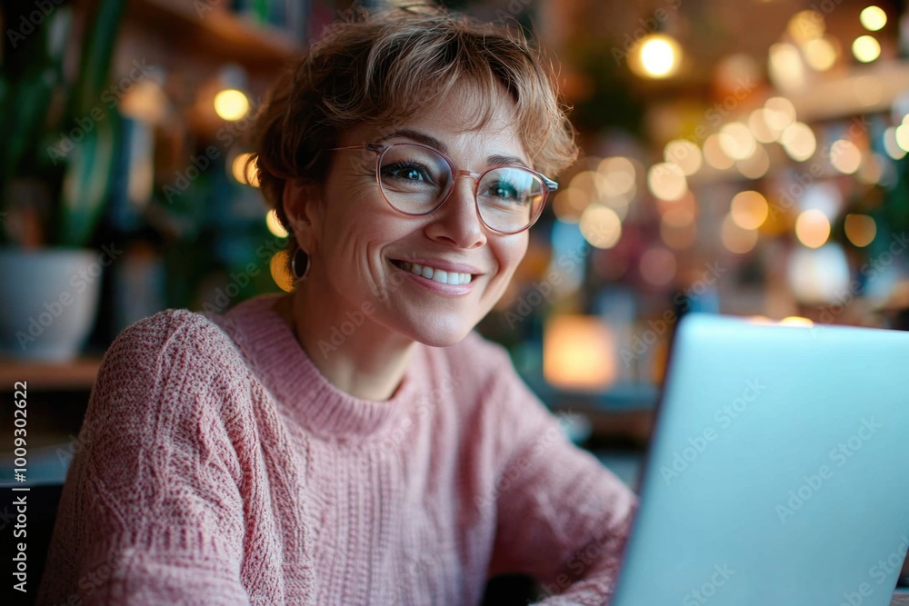 Poster A person using a laptop in a quiet setting