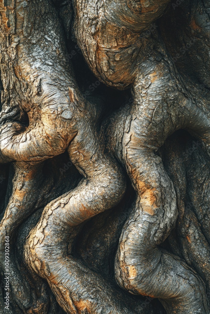 Poster a close-up shot of a tree trunk with a bird sitting on it, great for nature and wildlife themed proj