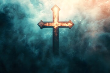glowing cross and religious symbol representing spirituality, divine presence and faith