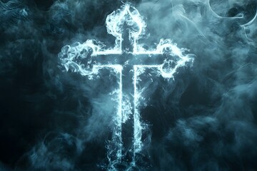 glowing cross and religious symbol representing spirituality, divine presence and faith