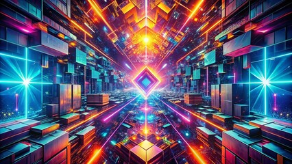 Obraz premium Futuristic Abstract Artificial Intelligence Wallpaper with Geometric Patterns and Vibrant Color Scheme