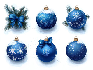 Christmas blue ornamental balls, illustration on white background