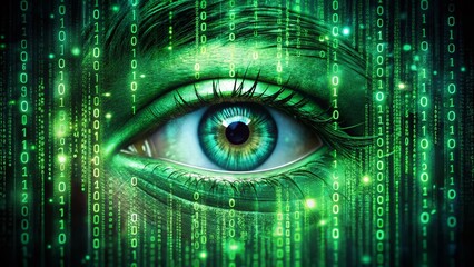 Futuristic Matrix Screen Background with Green Code and Digital Elements for Technology Themes