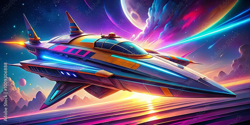Poster Futuristic spaceship vector illustration with sleek design and dynamic features for creative projects