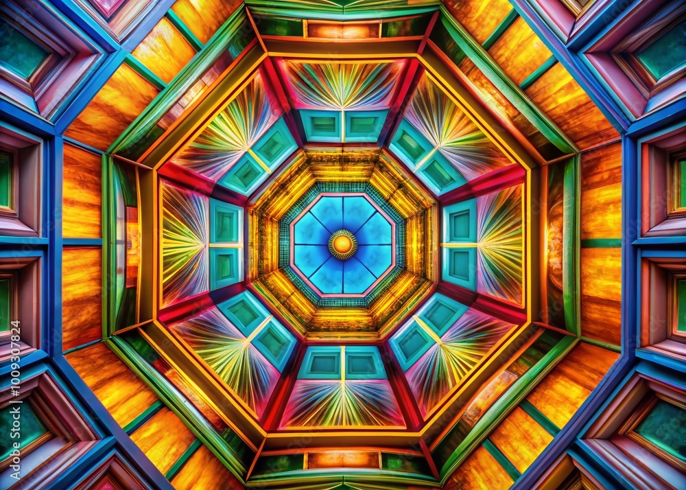 Aufkleber geometric octagon shape with eight sides creating a unique abstract design in bright colors