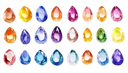 Birthstones Watercolor Illustration with Various Gemstone Colors
