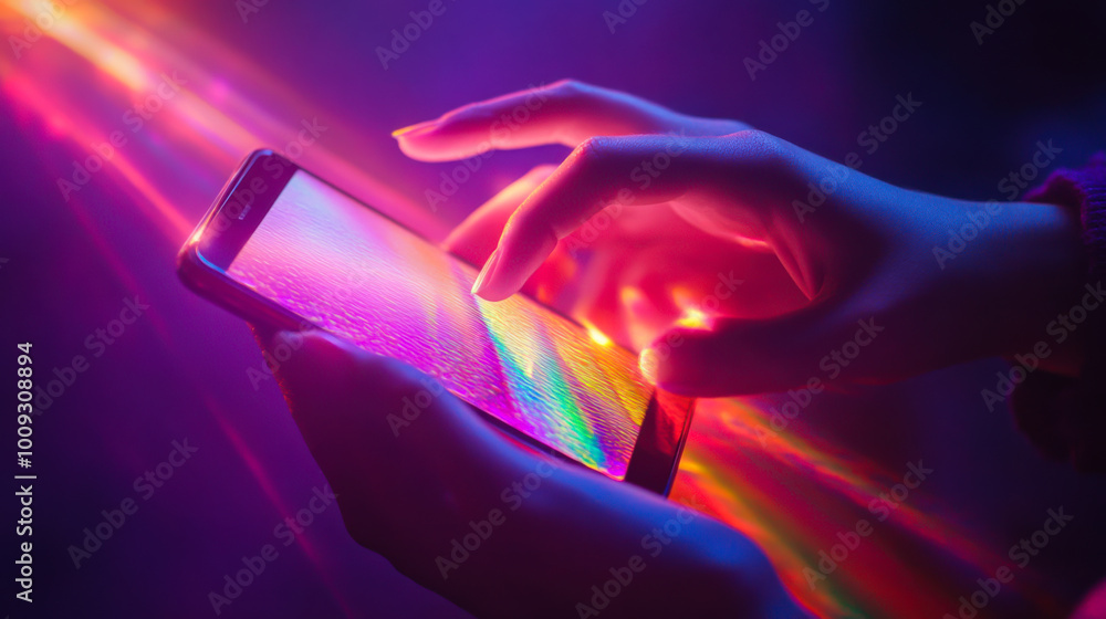 Poster capturing vibrant bokeh with a smartphone during a night event showcasing colorful lights and reflec