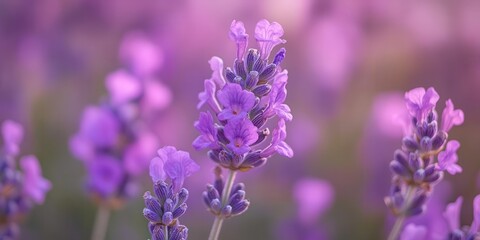 Obraz premium A close-up of vibrant lavender flowers in soft focus, showcasing their beauty and tranquility.