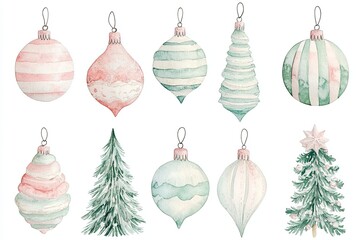 A set of Christmas ornaments with a tree and a star