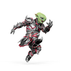 little alien warrior is jumping in action