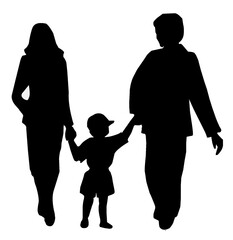 parent and child walking silhouette isolated on white screen couple with child