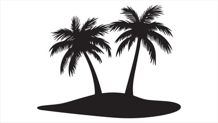 Black vector design of palm trees on an island, a simple and clean black silhouette on a white background.
