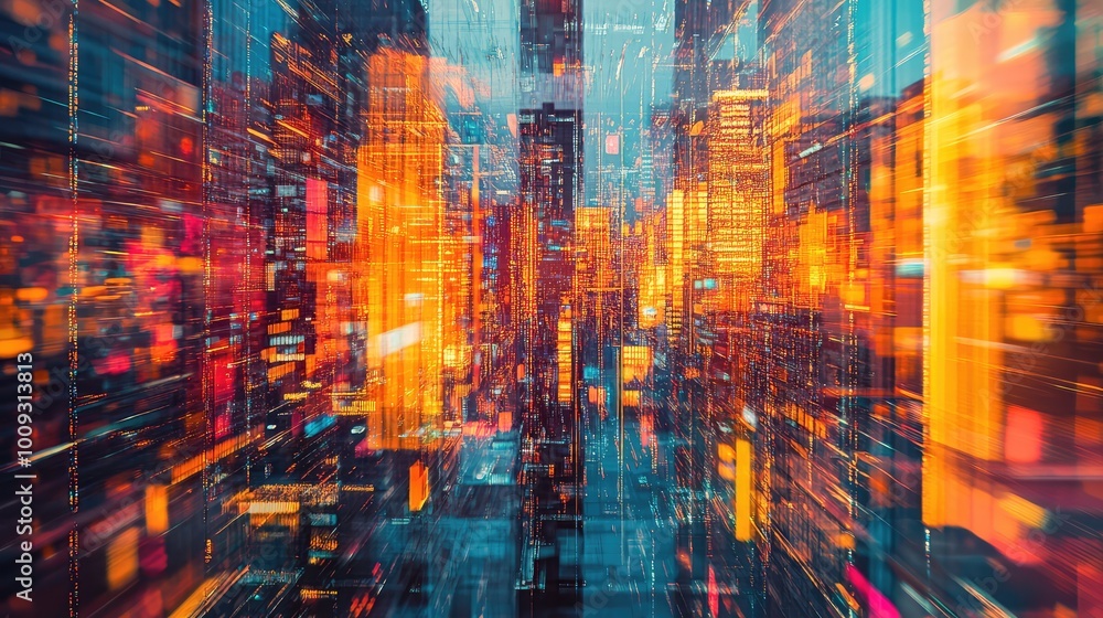 Poster a cityscape of mirrors, with buildings and structures reflecting each other, resulting in a surreal 