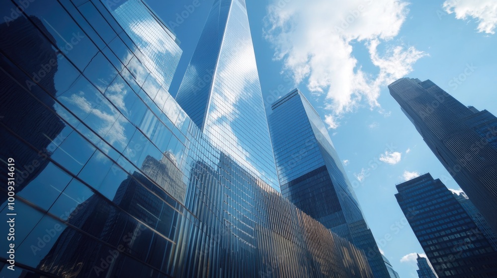 Poster a modern high-rise building with numerous windows and a sleek design