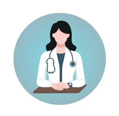 Fototapeta premium A confident female doctor in a hospital setting, wearing a stethoscope and medical uniform looking directly at the camera. She exudes professionalism and expertise in health care and patient treatment