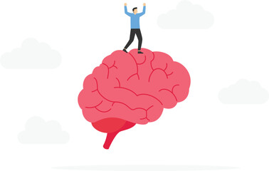 recognize thoughts or emotions, creativity or emotional intelligence, Critical thinking in dealing with various situations, growth mindset concept, businessman riding the human brain control the mind

