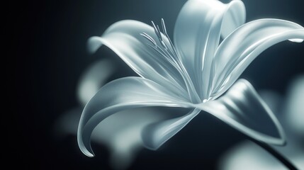 A close-up of a delicate white flower with soft petals and a gentle glow.