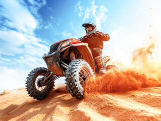 Fototapeta premium A man is riding a dirt bike on a sandy road