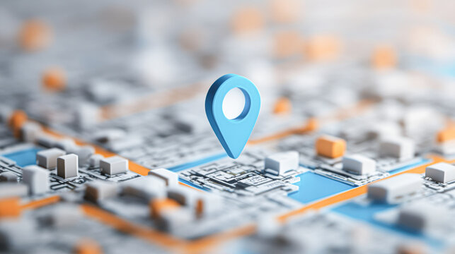 A blue pin is on a map of a city