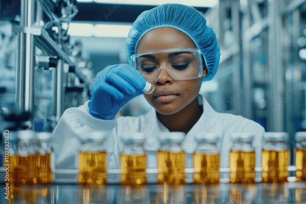 Poster a scientist wearing a lab coat and goggles holds a pipe, possibly used for experimentation or resear