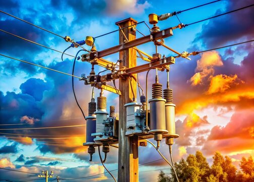 High Voltage Recloser Device on Utility Pole for Power Restoration After Outage in Electrical Network