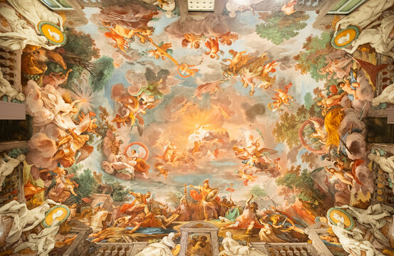 Rome, Italy - ceiling painting of the entrance hall in Galleria Borghese, 1779.