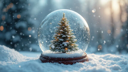 A Snow Globe Featuring a Decorated Christmas Tree in a Winter Landscape