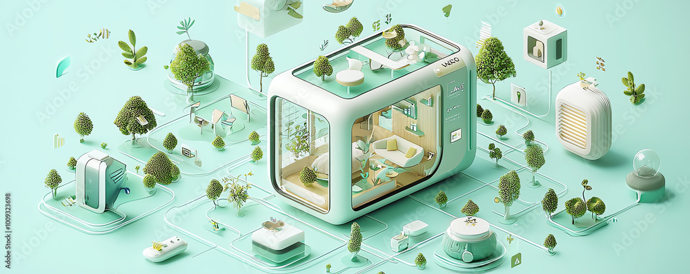 Poster tiny futuristic house with sustainable architecture, blending modern design and energyefficient tech