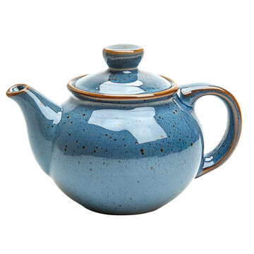 Blue ceramic teapot isolated on transparent background