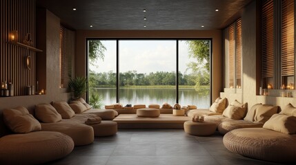 Serene Lakeside Lounge: A Nature-Inspired Sanctuary