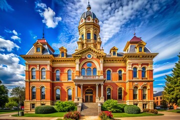 Fototapeta premium Historic Old Courthouse Building with Classic Architectural Features and Detailed Facade in Daylight