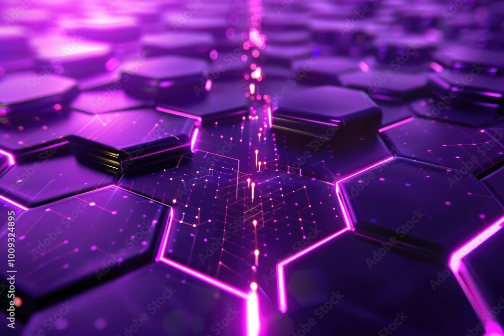 Poster A close-up shot of a purple hexagonal background with many small hexagons