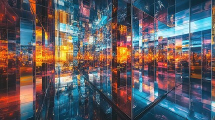 An expansive city of mirrors, with buildings reflecting light in every direction, resulting in a mesmerizing array of infinite reflections.