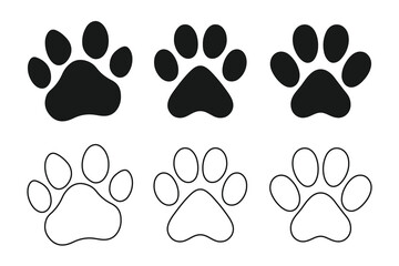 Paw Print Icon Collection. Paw Print Icon Silhouette Set. Paw print simple icons. paw icon black on white background silhouette vector illustration.