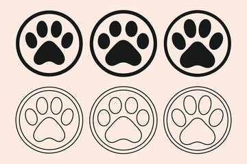 Paw Print Icon Collection. Paw Print Icon Silhouette Set. Paw print simple icons. paw icon black on white background silhouette vector illustration.