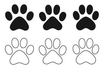 Paw Print Icon Collection. Paw Print Icon Silhouette Set. Paw print simple icons. paw icon black on white background silhouette vector illustration.