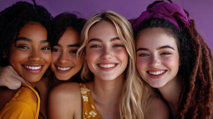 Obraz premium A group of women stand together in a row